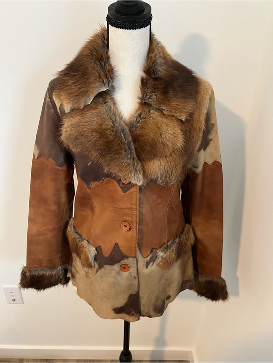 Vintage Jackets & Blazers - Vintage Real Fur Lambskin Leather Jacket with Fur Collar S Western Mobwife Boho